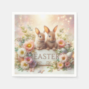 Cute Baby Easter Bunnies and Flowers Napkins