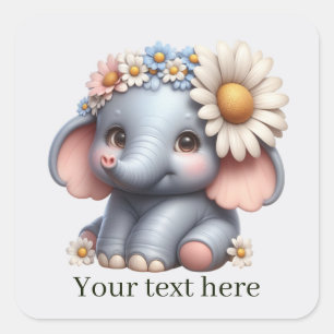 Cute baby elephant add text square sticker