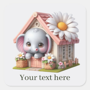 Cute baby elephant add text square sticker