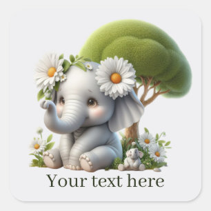 Cute baby elephant add text square sticker