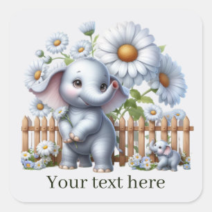 Cute baby elephant add text square sticker