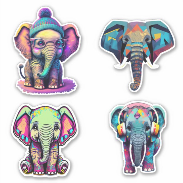 Cute Baby Elephant  Adorable Digital Illustrations Sticker (Front)