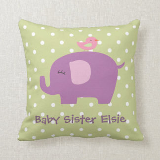Cute Baby Elephant and Bird Personalized Pillow