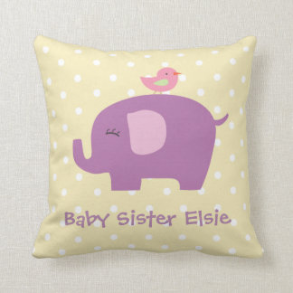 Cute Baby Elephant and Bird Personalized Pillow