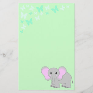 Cute Baby Elephant And Butterflies Stationery