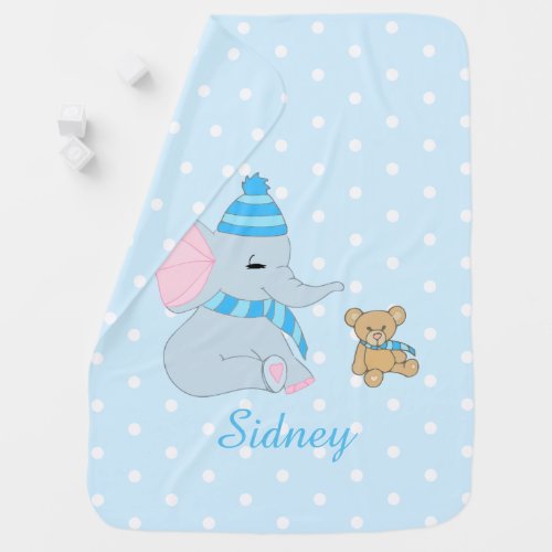 Cute Baby Elephant and Teddy Bear Baby Blanket
