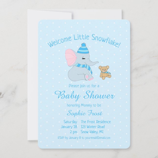 Cute Baby Elephant and Teddy Bear Baby Shower Invitation (Front)