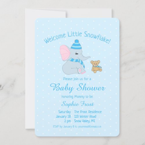Cute Baby Elephant and Teddy Bear Baby Shower Invitation
