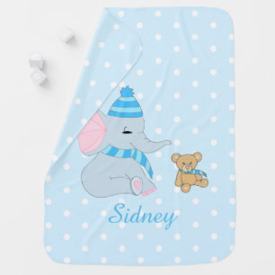 Cute Baby Elephant and Teddy Bear Blanket