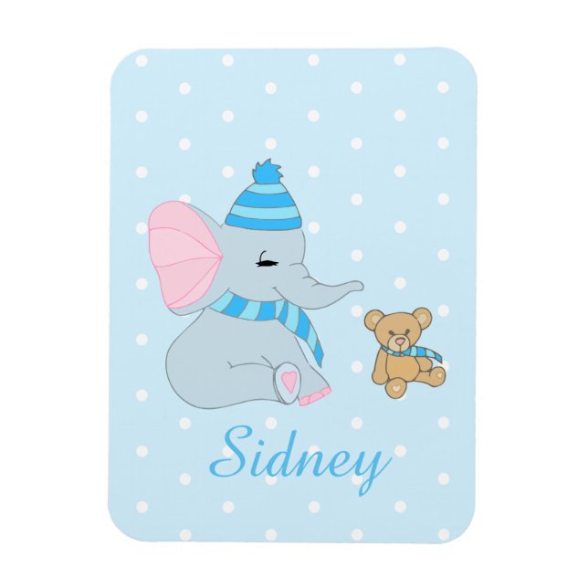 Cute Baby Elephant and Teddy Bear Magnet (Vertical)