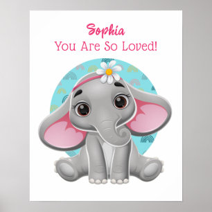 Cute Baby Elephant Art, Child's Name & Message  Poster