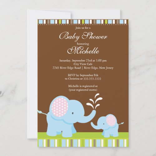 Cute Baby Elephant Baby Shower Invitation