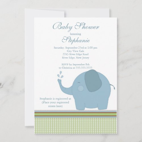 Cute Baby Elephant Baby Shower Invitation