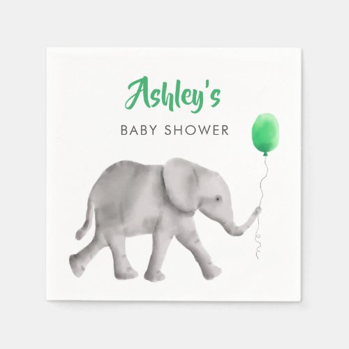 Cute Baby Elephant Baby Shower Napkins Green Napkins