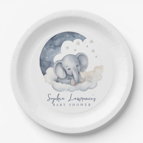 Cute Baby Elephant Baby Shower Paper Plates