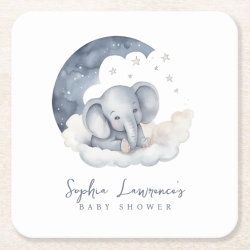Cute Baby Elephant Baby Shower Square Paper Coaster