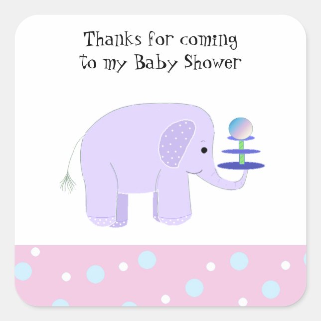 Cute Baby Elephant Baby Shower Square Sticker (Front)
