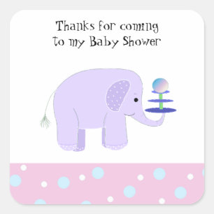 Cute Baby Elephant Baby Shower Square Sticker