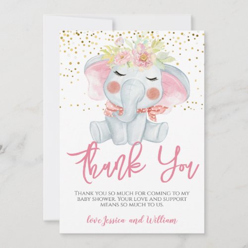 Cute Baby Elephant Baby Shower Thank You Card