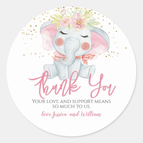 Cute Baby Elephant Baby Shower Thank You Classic Round Sticker