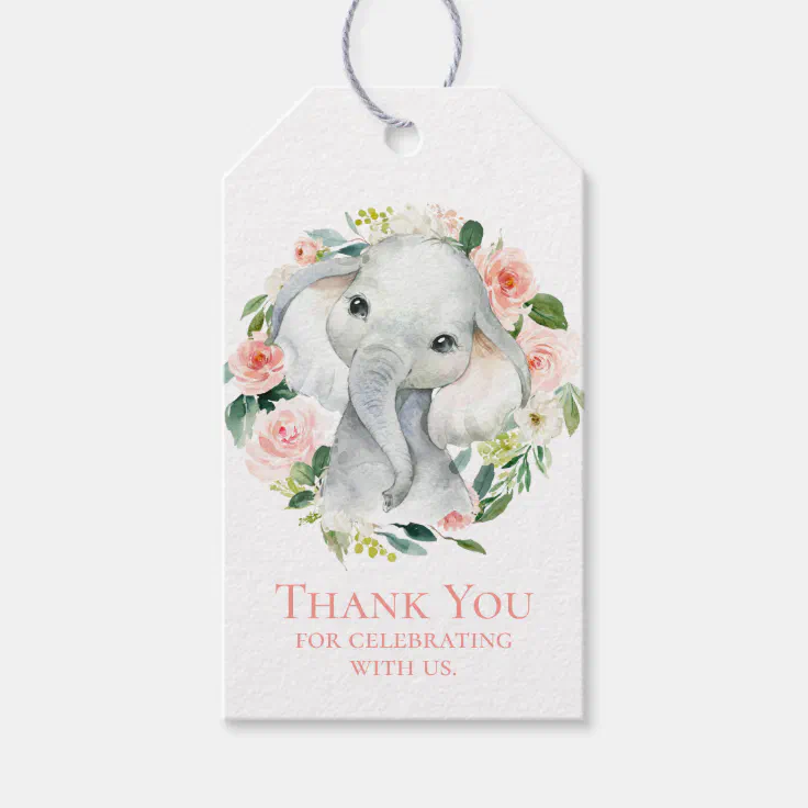 Elephants Favors Tags Set of 40 tags Thank you for celebrating favor tags Elephants Baby Shower Tags 