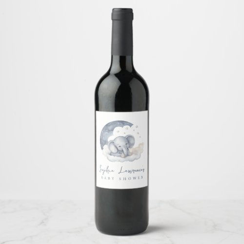 Cute Baby Elephant Baby Shower Wine Label