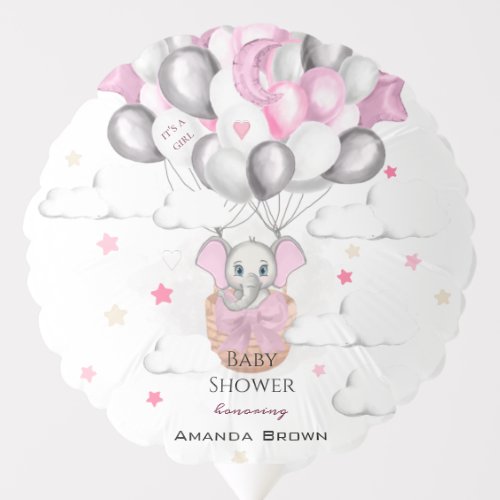 Cute Baby Elephant Balloon Basket Girl Baby Shower