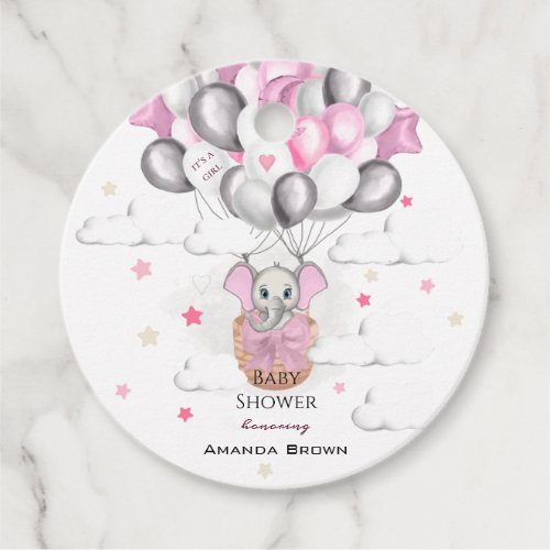 Cute Baby Elephant Balloon Basket Girl Baby Shower Favor Tags