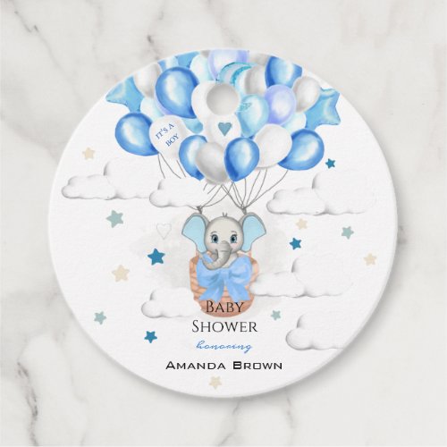 Cute Baby Elephant Balloons Basket Boy Baby Shower Favor Tags