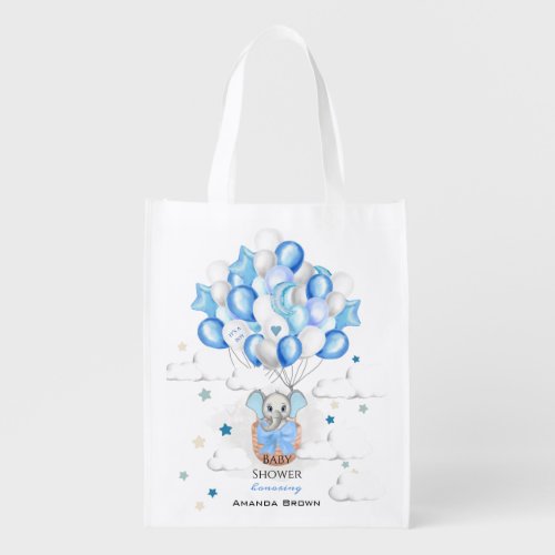 Cute Baby Elephant Balloons Basket Boy Baby Shower Grocery Bag