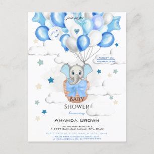 Cute Baby Elephant Balloons Basket Boy Baby Shower Invitation Postcard