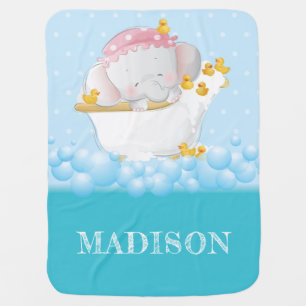 Cute Baby Elephant Bath Personalized Blanket