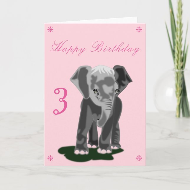 Cute Baby Elephant Birthday Card - Customizable (Front)