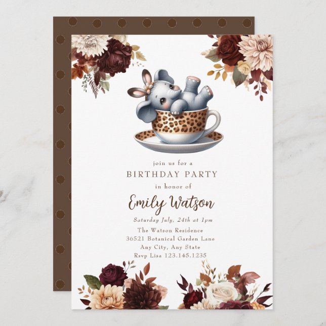 Cute Baby Elephant | Birthday Tea Party Invitation (Front/Back)