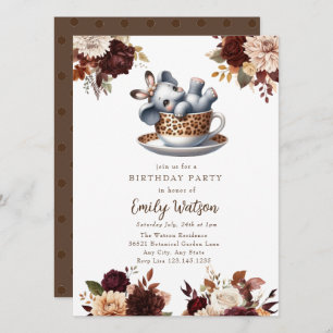 Cute Baby Elephant Birthday Tea Party Invitation