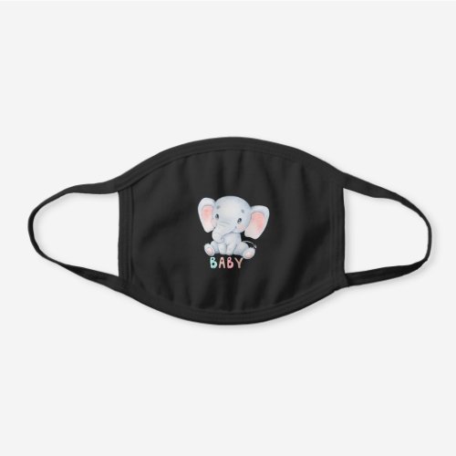 Cute baby elephant  black cotton face mask