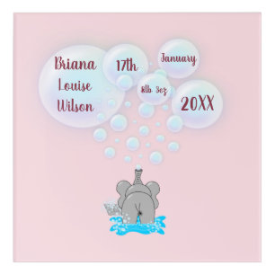 Cute Baby Elephant Blowing Bubbles Monogrammed Acrylic Print