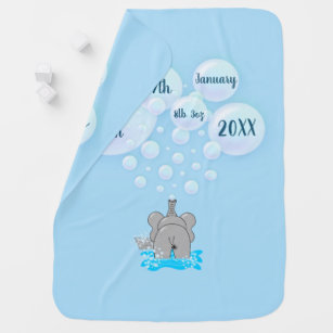 Cute Baby Elephant Blowing Bubbles Monogrammed Baby Blanket