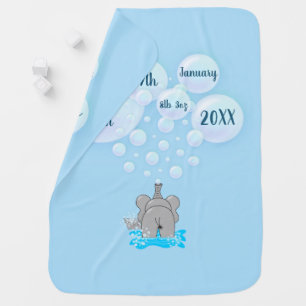 Cute Baby Elephant Blowing Bubbles Monogrammed Blanket