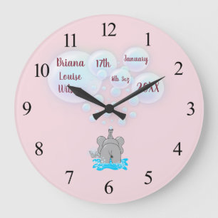 Cute Baby Elephant Blowing Bubbles Monogrammed Large Clock