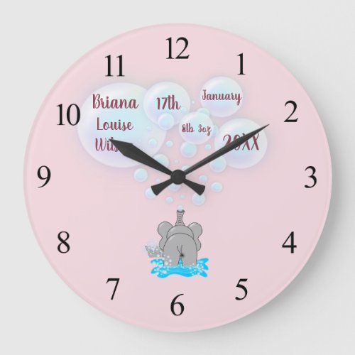 Cute Baby Elephant Blowing Bubbles Monogrammed Large Clock