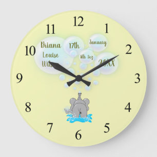 Cute Baby Elephant Blowing Bubbles Monogrammed Large Clock