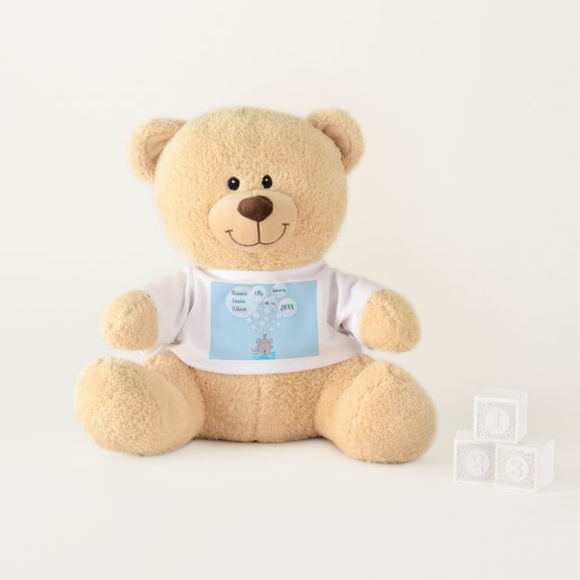 Cute Baby Elephant Blowing Bubbles Monogrammed Teddy Bear (In Situ)
