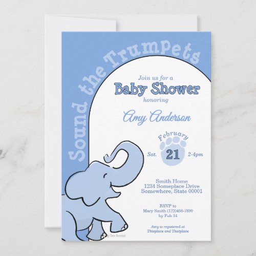 Cute Baby Elephant Blue Baby Shower Invitation