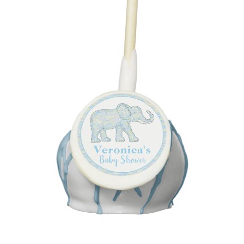 Cute Baby Elephant Blue Brushstrokes Customizable Cake Pops