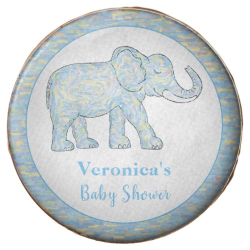 Cute Baby Elephant Blue Brushstrokes Customizable Chocolate Covered Oreo