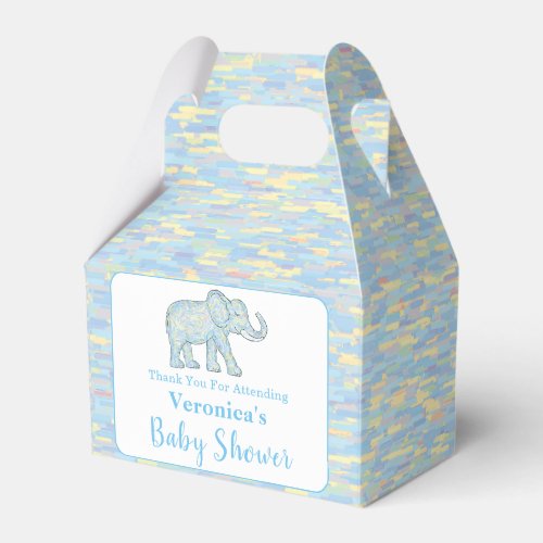 Cute Baby Elephant Blue Brushstrokes Customizable Favor Boxes