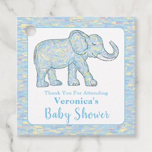 Cute Baby Elephant Blue Brushstrokes Customizable Favor Tags