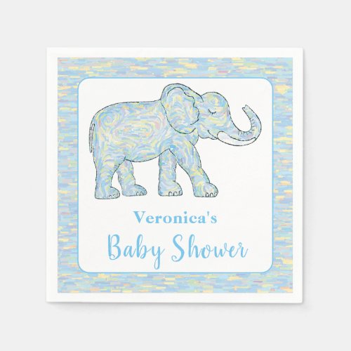Cute Baby Elephant Blue Brushstrokes Customizable Napkins