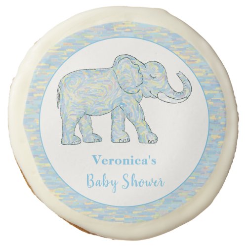 Cute Baby Elephant Blue Brushstrokes Customizable Sugar Cookie